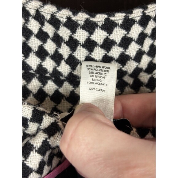 Loft Wool Cape Jacket Black White Checkered Pattern 8 Belted Cropped Wide Sleeve - Picture 9 of 10